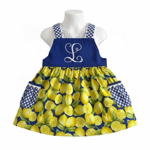 Ricrac & Ruffles Other - Easter Dress Size 2T Lemon 🍋 Polka Dot Cotton Dress Letter L